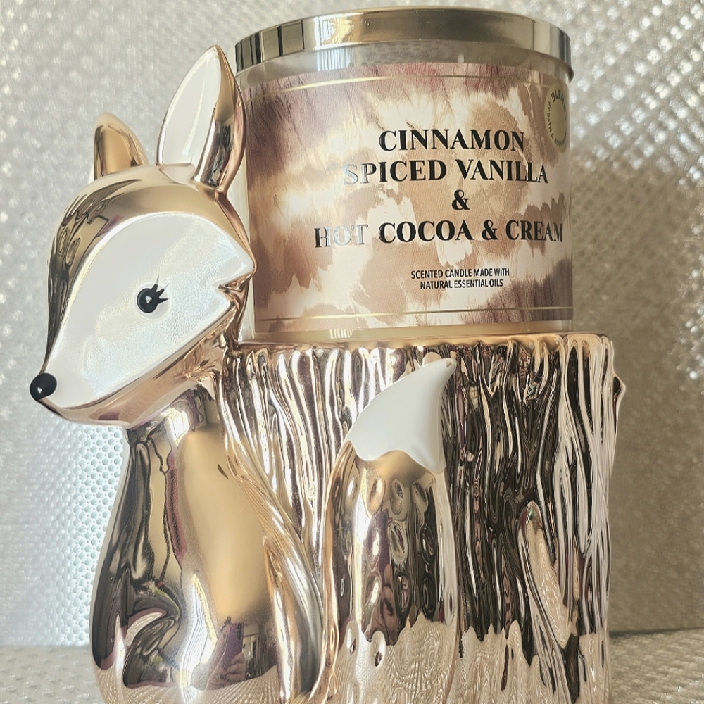 Bath & Body Works Ceramic Rose Gold Fox Pedestal 3 Wick Candle Holder